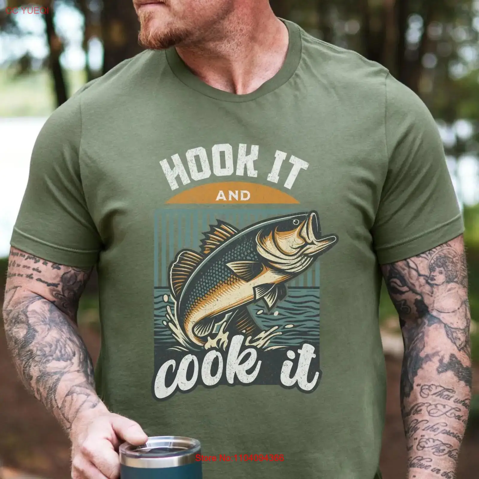 Fishing Hook - Koszulka wędkarska vintage z motywem bassa,